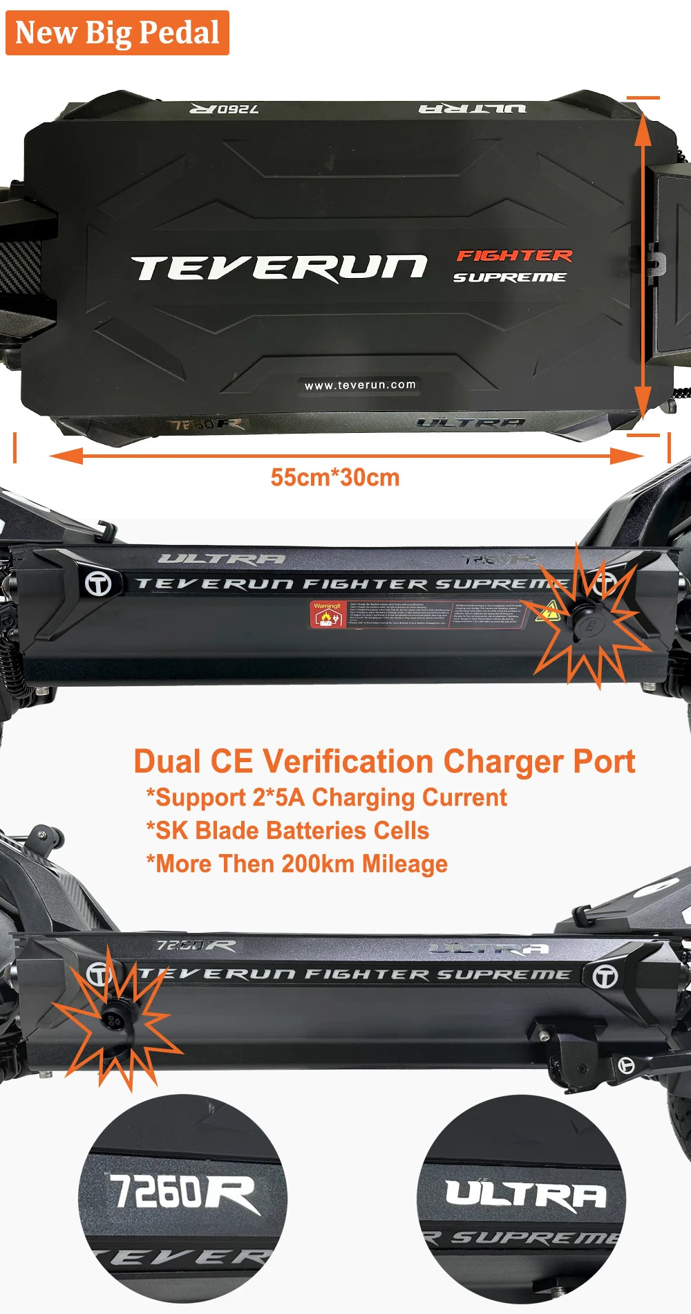 Original Teverun Fighter Supreme Ultra 72V 60Ah Battery New 4inch TFT Display Top Speed 105km/h Teverun Electric Scooter
