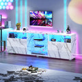 Modern 75/80 Inch LED TV Stand with Center Media Console, LED Lights, High Gloss Entertainment Center for Living Room or Bedroom
