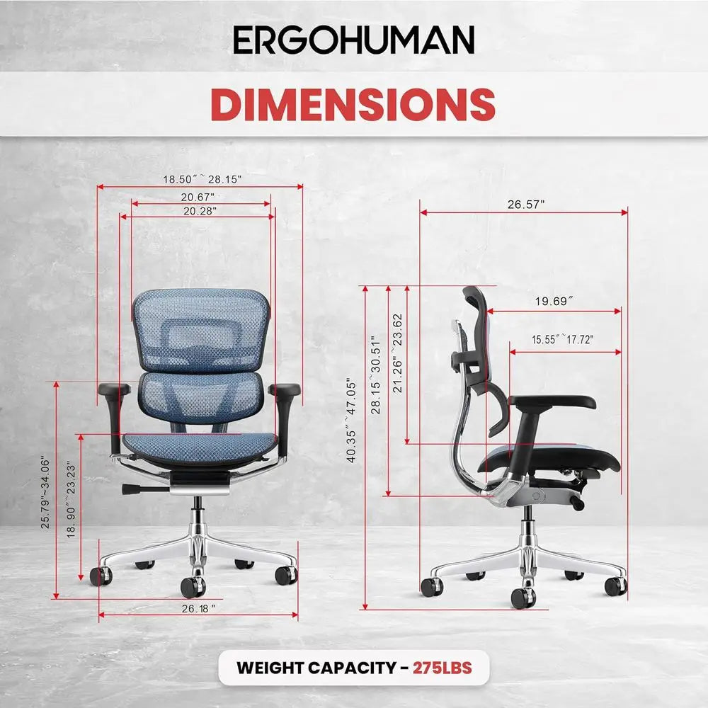 High Back Mesh Office Chair with Tension, Lock, Angle, Height, Synchro, Seat, Arm Adjustments, Blue