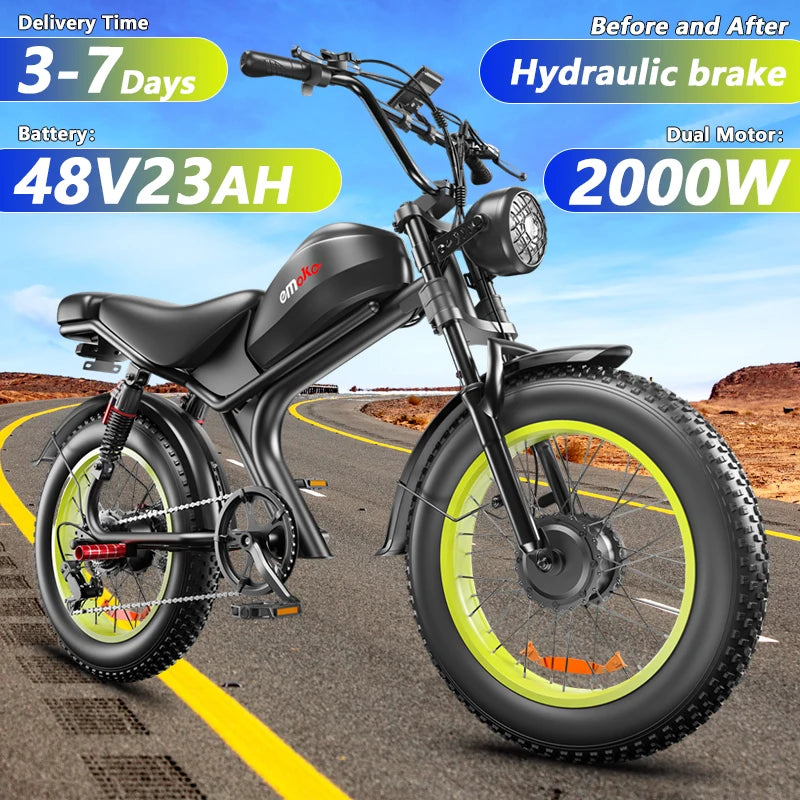 emoko C93 E-Bike 2000W Dual Motor 48V23Ah Battery Mountain off-road Fat Tire Electric Bike Dual Hydraulic Brake Electric Bicycle