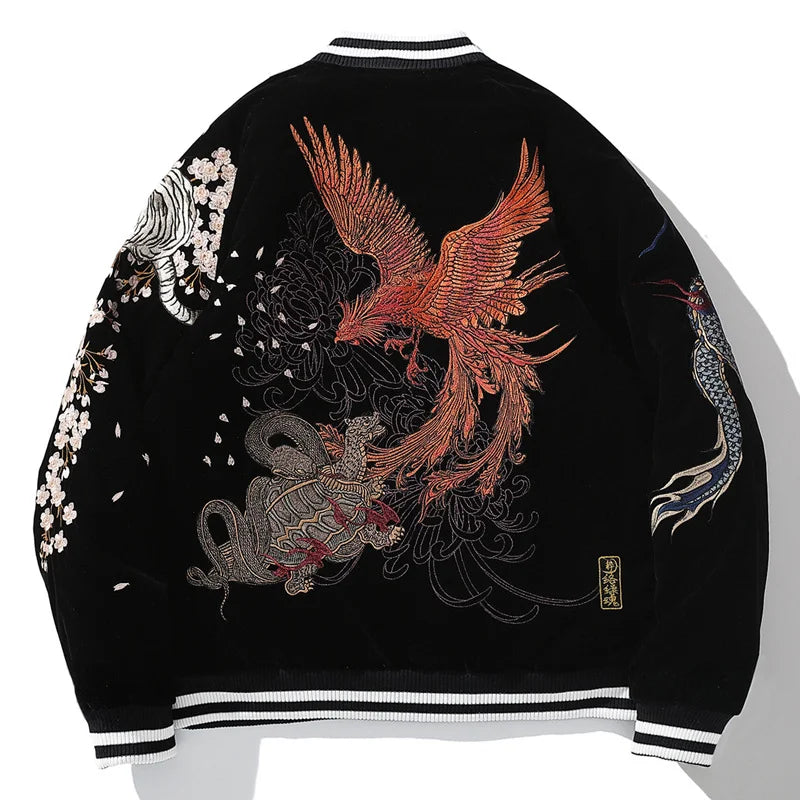 Fashion Hi Street Bomber Jacket With Fox Yokosuka Embroidery Japanese Style Harajuku Baseball Coat Outerwear Personality Uniform