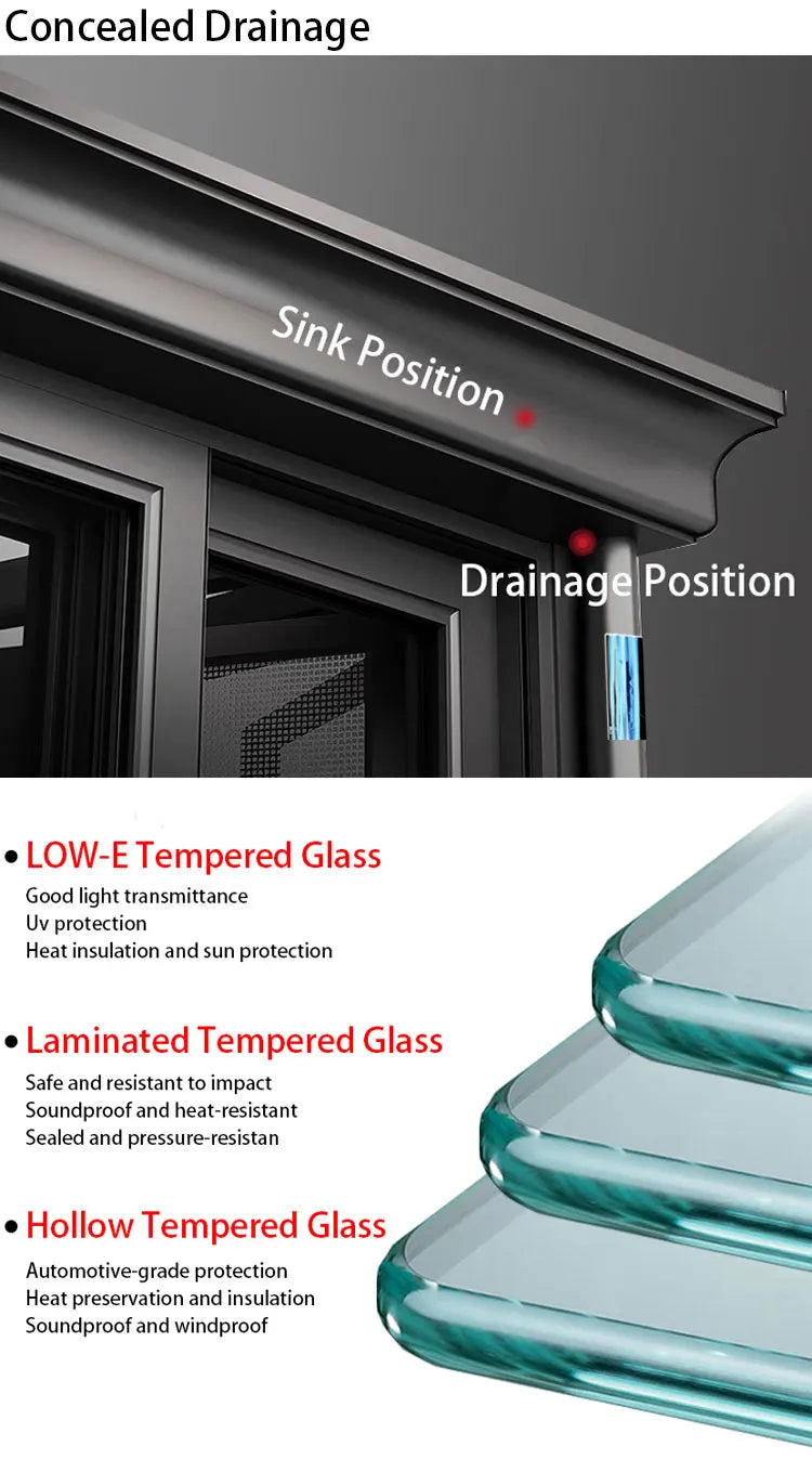 Any Size Custom Aluminum Glass Sunroom Structure Outdoor Patio Enclosure Four Season Room With LOW E Glass LED Lighting Availabl