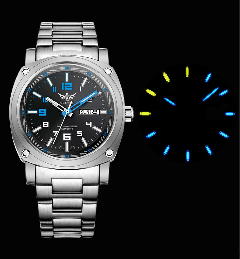 YELANG Men Automatic Watches Titanium Alloy Case H3 T100 Gas SelfLuminous 200M Waterproof Mechanical Wristwatch Sapphire V3.4