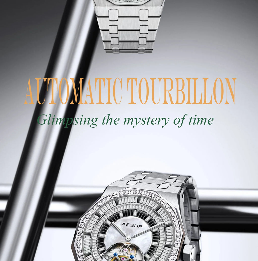 AESOP Automatic Tourbillon Mechanical Skeleton Watch For Man Watches Waterproof Wristwatches Sapphire Mirror Diamond luxury new