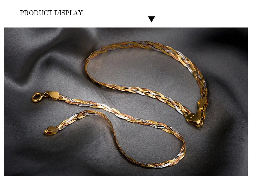 18k Gold Necklace New Weaving Wide Chain Unisex Women Men Girl Party Wedding Jewelry Trendy Hot Sale 2025 New Good Real 750 nice