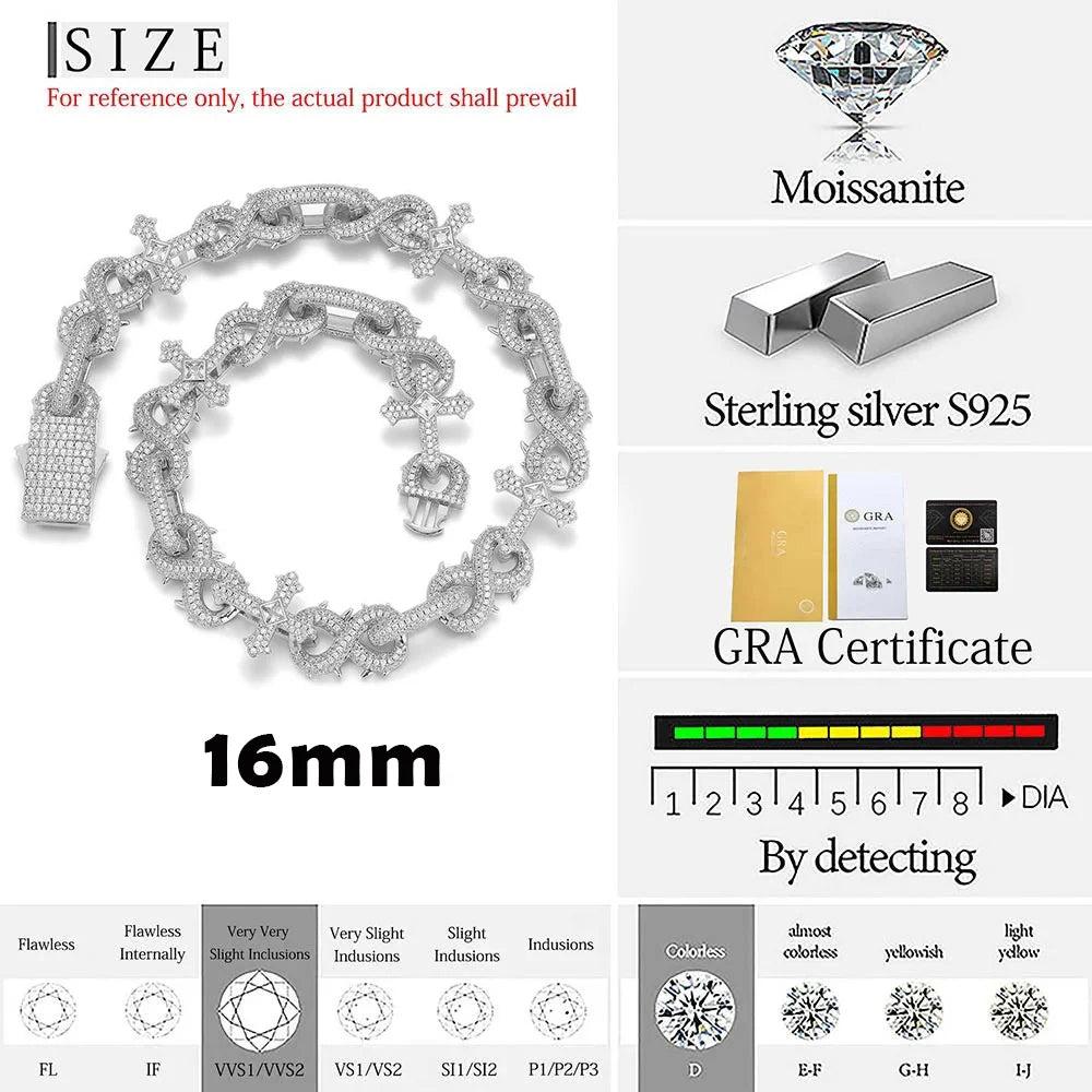 Wholesale Fine Jewelry Cross Moissanite Necklace 925 Sterling Silver Vvs Diamond Iced Out Moissanite Chain Men