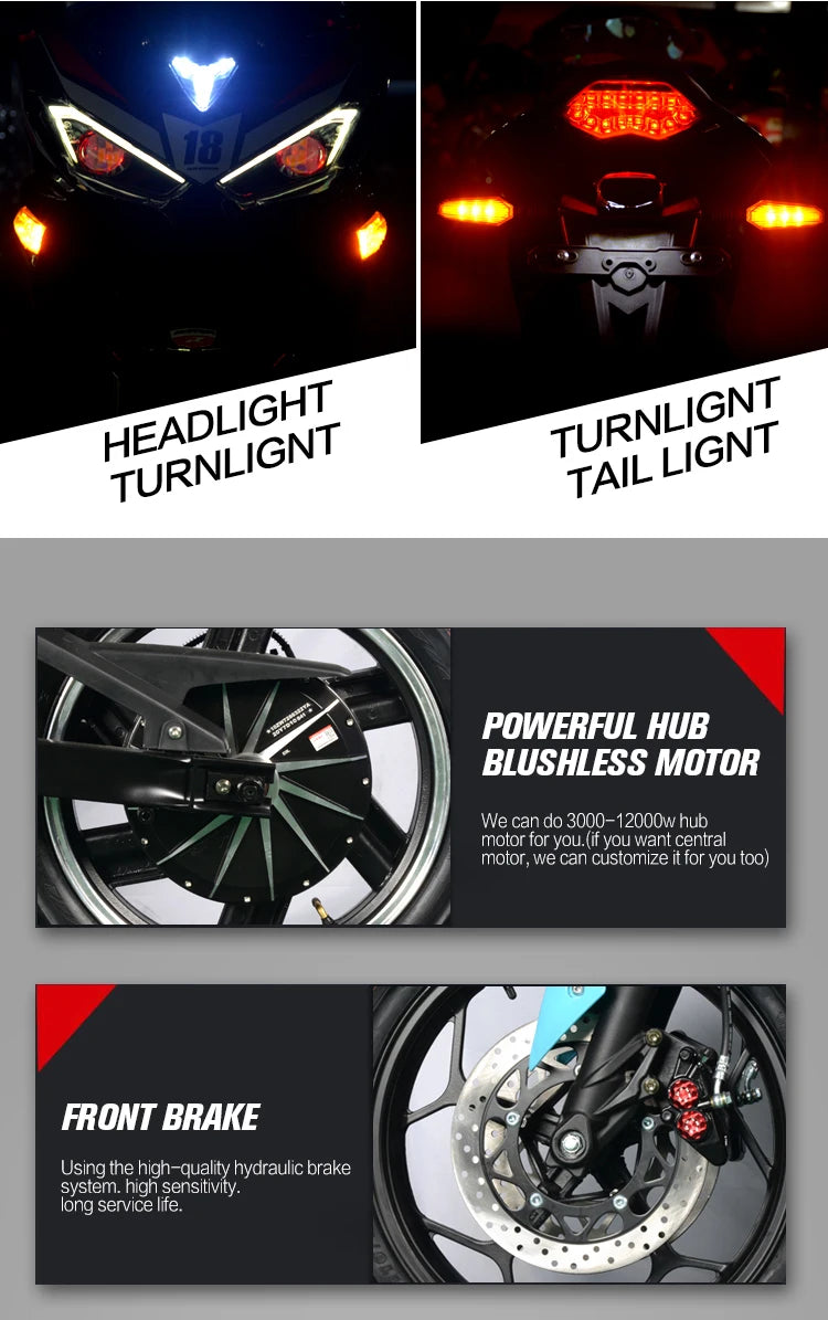 2026 Apollo new modelV6 High-Performance Electric Racing Motorcycle 10kW Hub Wheel Motor 72v 120ah Lithium Battery New 200km Ran