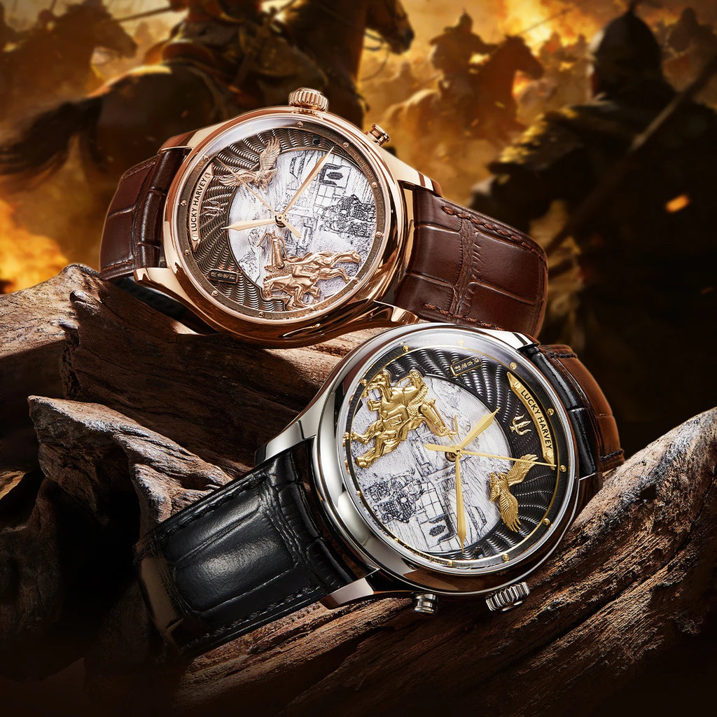 Lucky Harvey 3D Hero Genghis Khan Chiming Watches Guilloché Relief Dial Motion Movement Limited Automatic Mechanical Wristwatch