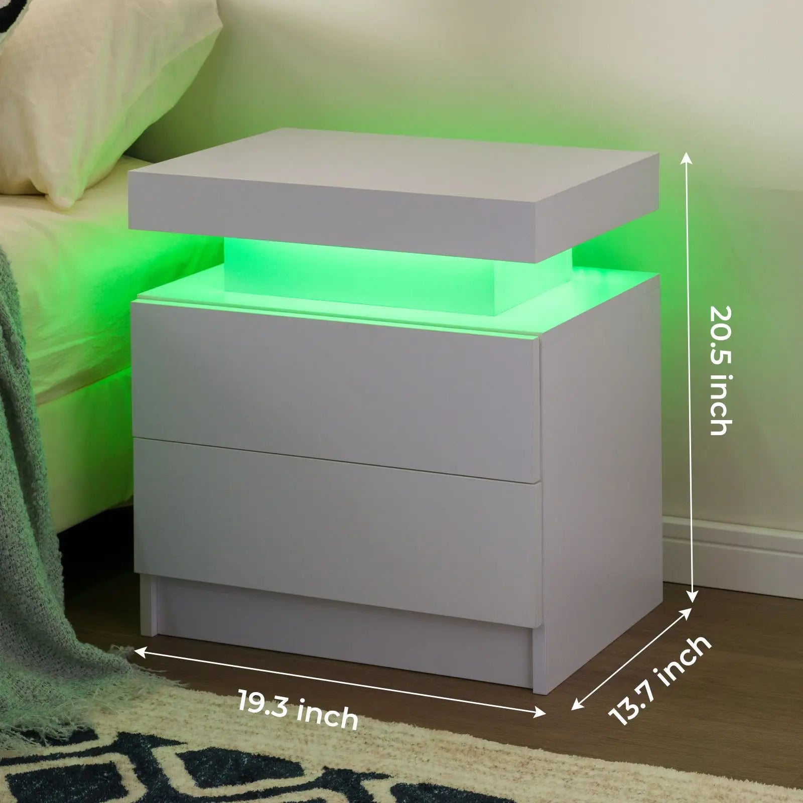 Cubehom Nightstand Set of 2 LED Nightstand with 2 Drawers,Night Stand  with LED Light,Bedside Table with Drawers for Bedroom