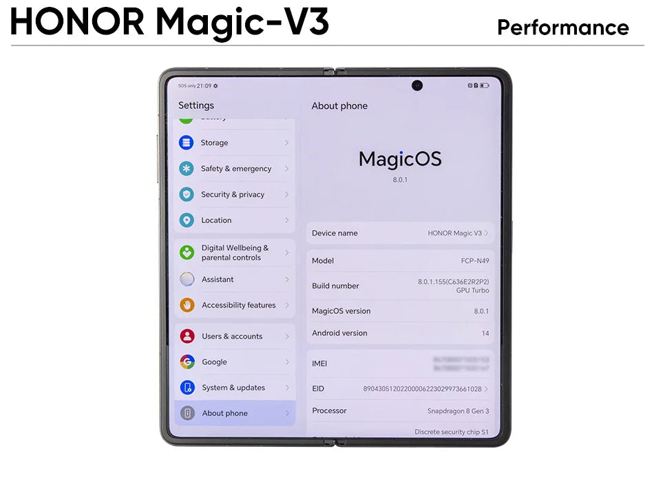 Global Version Honor Magic V3 5G Foldable LTPO OLED 120Hz Display 7.92" 50MP Triple Cameras Snapdragon 8 Gen 3 5150mAh 66W NFC