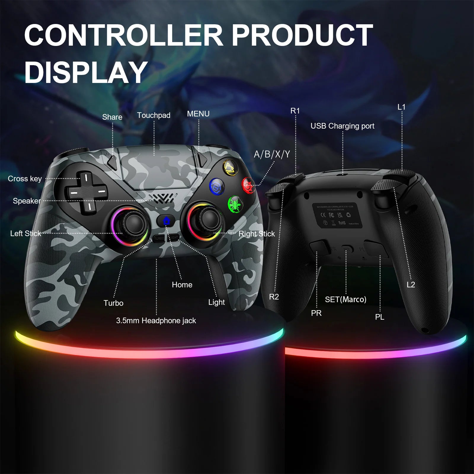 Gamepad For Playstation 5 Wireless Controller PS5/PC Console Gaming With Turbo Dual Sense Vibrate Programming RGB
