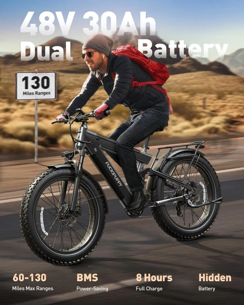 PUCKIPUPPY Bulldog Dual Battery E-bike 1350W 48V 30AH With Luxury Accessory Pack And Extra 15Ah Battery Electric Mountain Bike