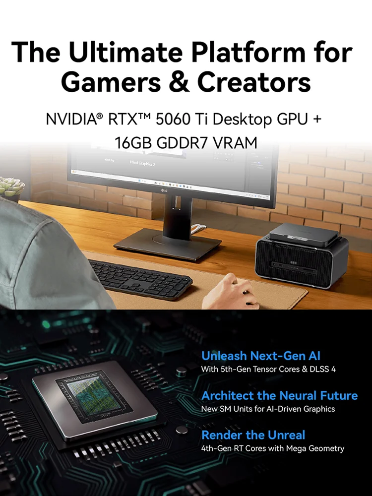 Khadas Mind Graphics 2 Geforce RTX 5060 Ti eGPU, GDDR7 External Graphics Card Docking Station, USB/2.5 Gbps/PD Charger/Mic/8K DP