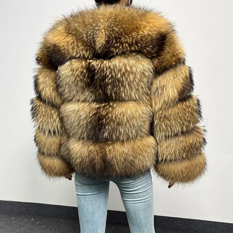 2025 maomaokong Super Hot Winter Women Luxury Thick Real Raccoon Fur Coat Natural Fox Fur Jacket Plus Size Jackets Female Vest