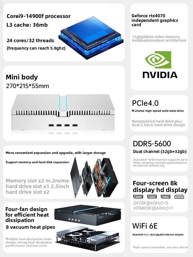 14th Generation I9-14900F Single Display RTX4070 Mini Host Desktop Assembly Game Computer Small Micro Small Host Design