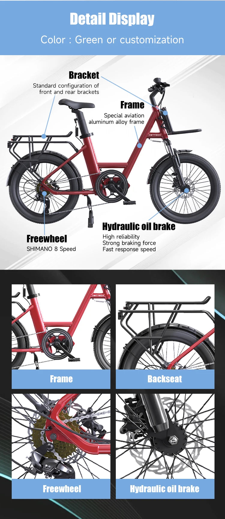 HOTTECH Factory Cheap Price Ebike Electric Cargo Bike 20 Inch 36V E Bike With Cargo