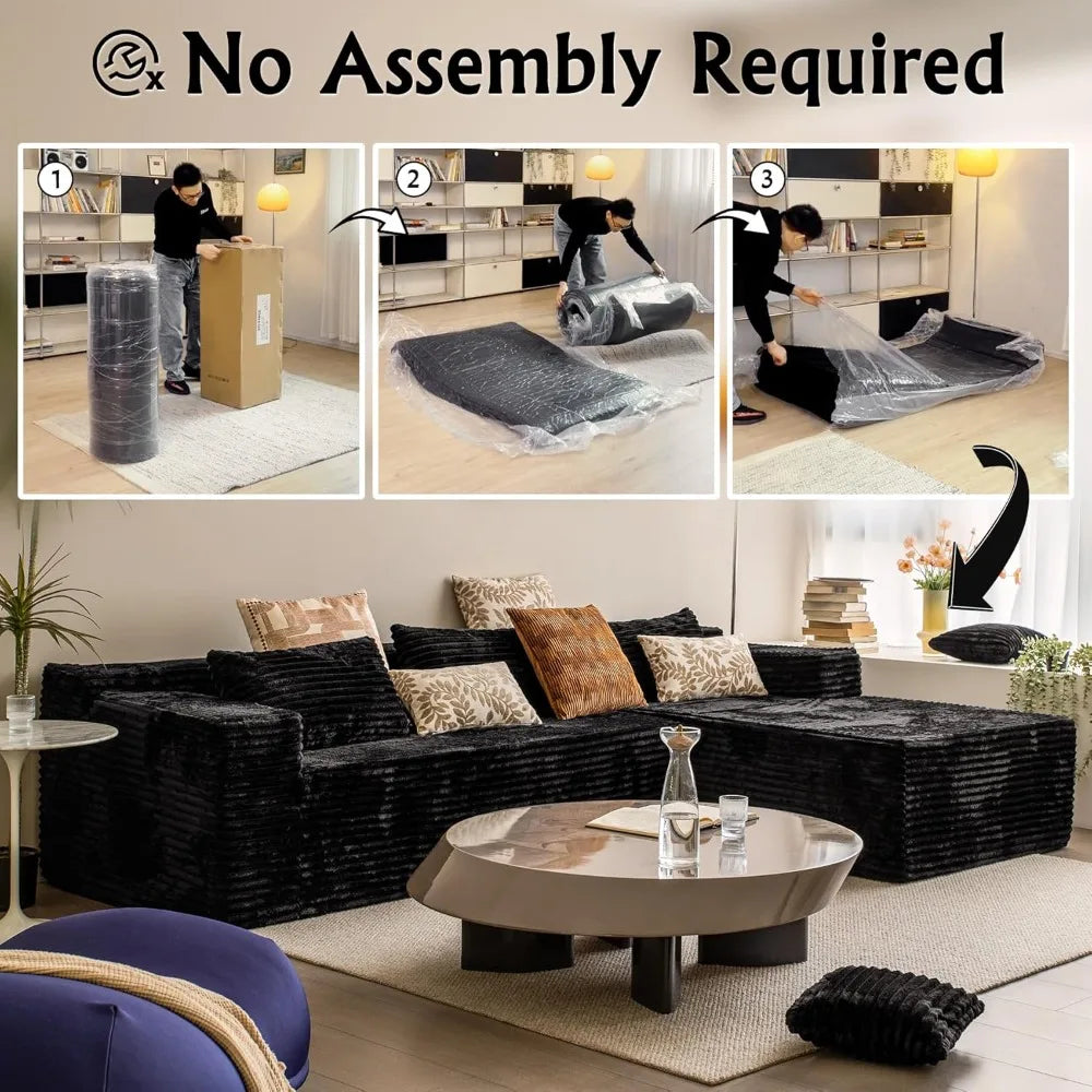 Sectional couches for Living Room Corduroy Couch, 104" Cloud Sectional Couch with L-Shape Chaise, Modern Modular, Customized