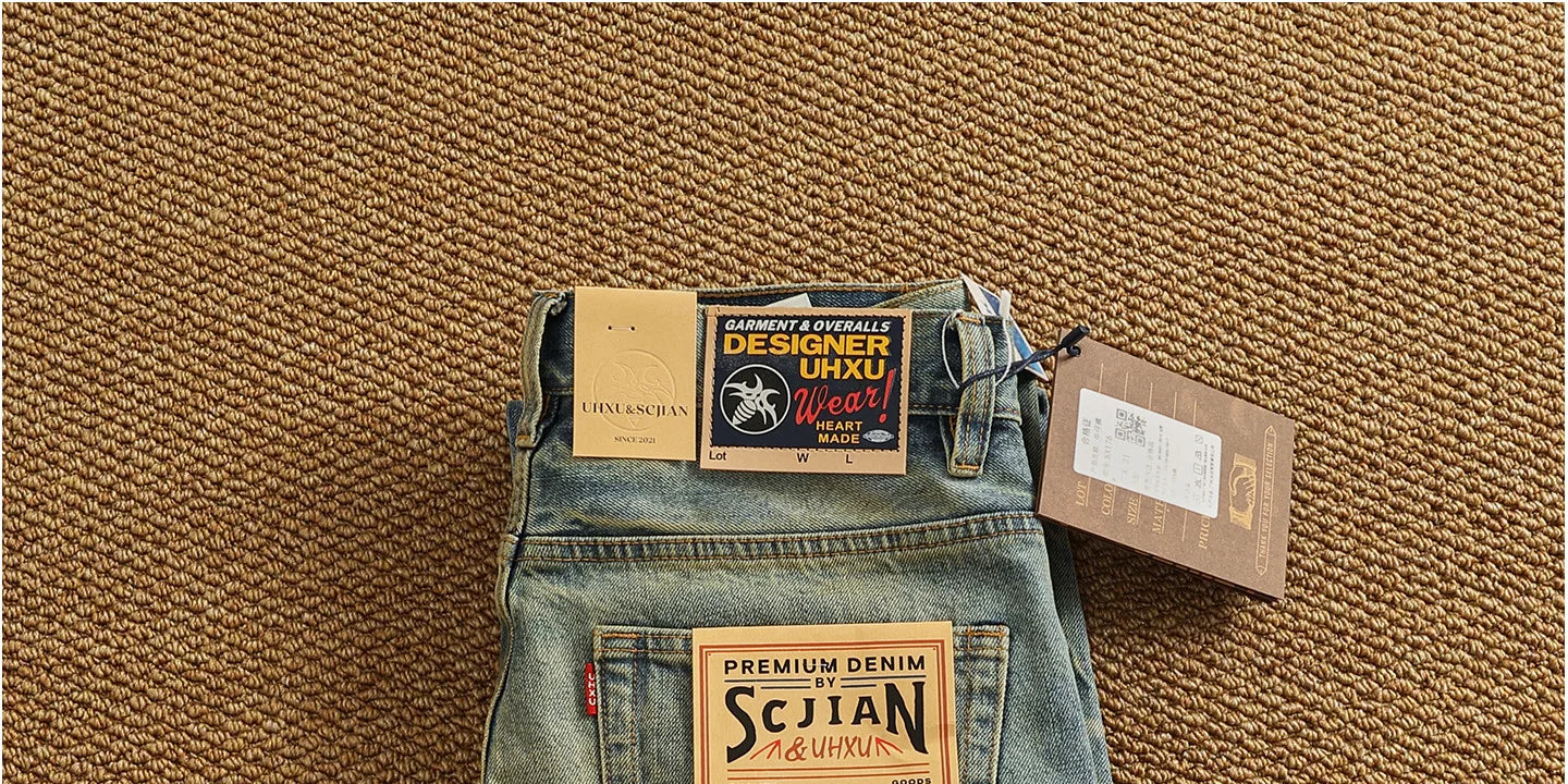 2025 Autumn New American Retro Heavyweight Ripped Denim Men's Fashion 100% Cotton Washed Old Straight Tapered Casual Jeans