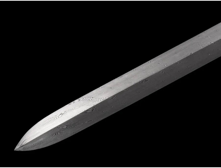 Chinese Staff Sword Folded Steel Damascus Blade Sharp Real Ebony Wood Scabbard Walking Stick Samurai Swords Silver Dragon Katana