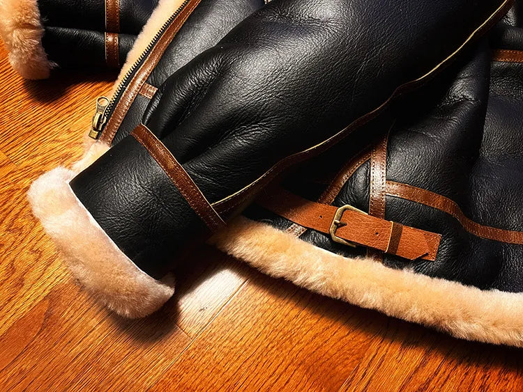 Sheepskin Suit Men's Lambskin Genuine Leather Overcoat Motorcycle Short Leather Fur Coat