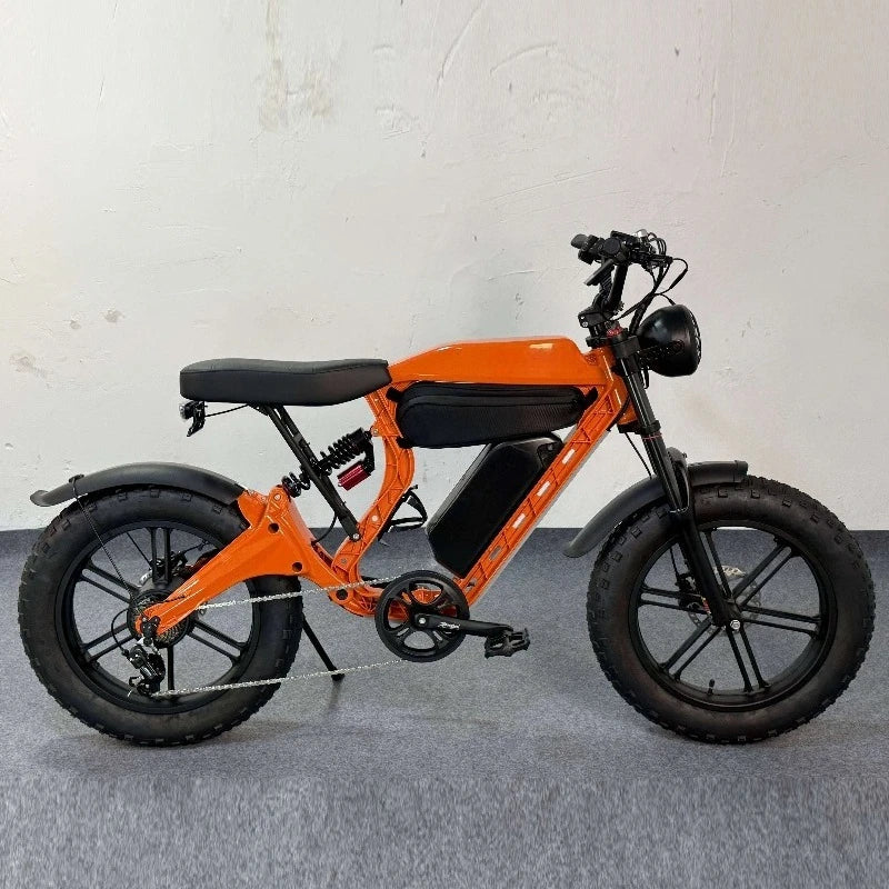 SXLL Electric Hybrid Bike Vintage Off-Road Ebike 750W Full Suspension Moped Electric Off-Road Bike