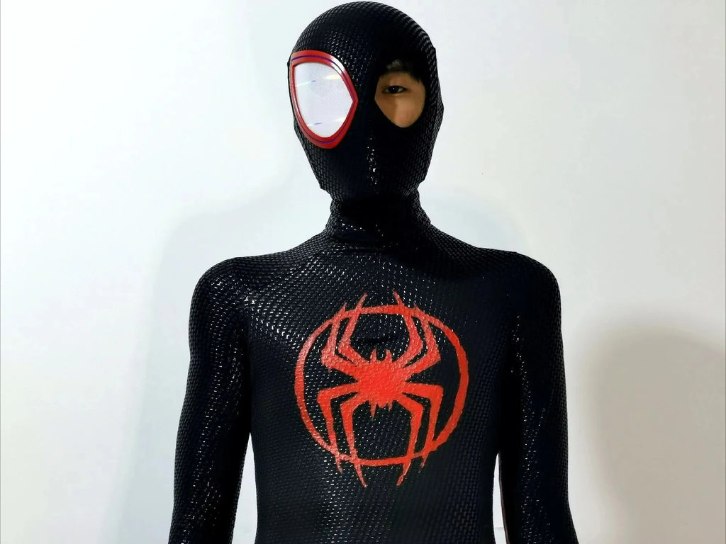 Miles Morales Spider-Man Jumpsuit & Mask Screen Printing 1:1 3D Handmade Customized Spiderman Suit Halloween Cos Costume Gift