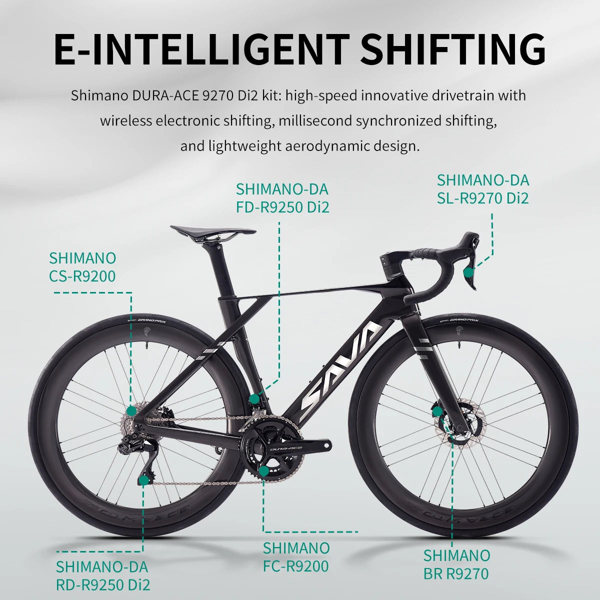SAVA SLR9 Premium Bicycle Full Carbon Fiber E-Shift Road Bike 24 Speed with SHIMAN0 DURA-ACE 9270 Di2 Kit
