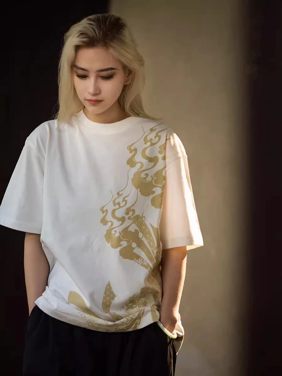 Black White Yokosuka Phoenix Suzaku Embroidered T Shirt Tops High Street Hip Hop Vintage Casual Men Boys Cotton Sweatshirt