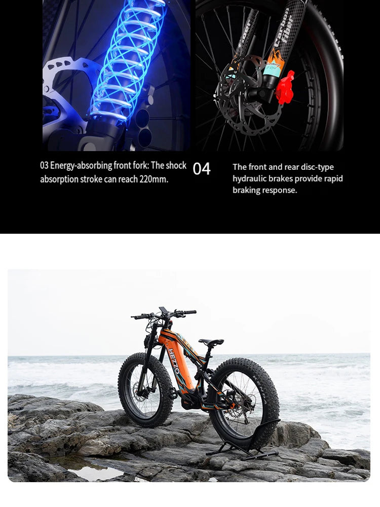 52V 1000W Carbon Fiber E-Bike Mid-Drive Electric Bicycle with 21Ah Lithium Battery Wide-Tire 9-Speed Eco-Friendly Bike