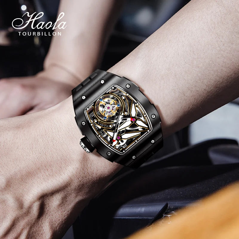 Haofa Automatic Flying Tourbillon Men's Luxury Watch Ceramic Case Skeleton Mechanical Sapphire Man Watch Business 1901-2