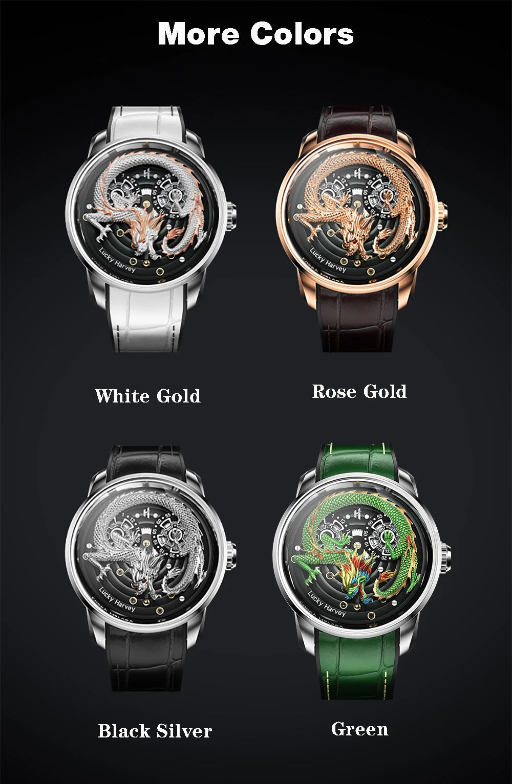 Lucky Harvey Chinese 3D Engraving Dragon Dial Automatic Mechanical Watches for Men Sapphire Crystal Business Fashion Watch
