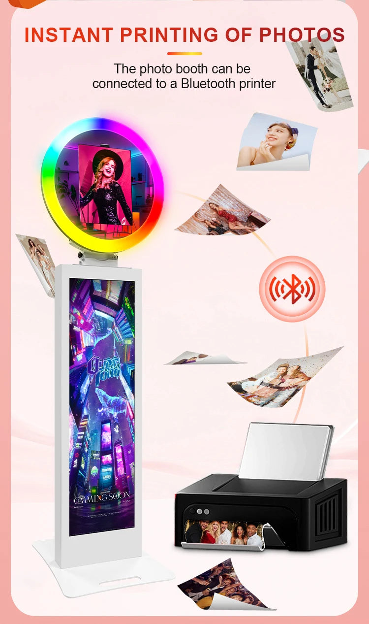 Magic Mirror LCD Photo Booth Machine with LED Ring Light Photobooth Machine for iPad 9.7-13inch for Party iPad Photobooth Lcd