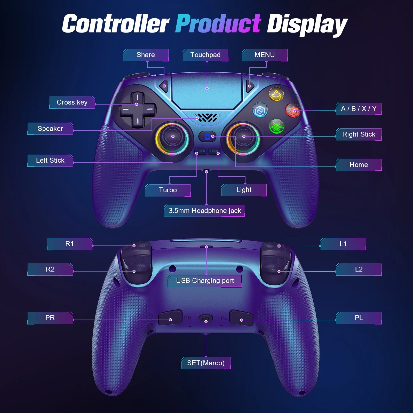 Bluetooth Gamepad For Playstation 5 Wireless Controller PS5 Console Gaming Controller  With Turbo Dual Sense Vibrate Programming
