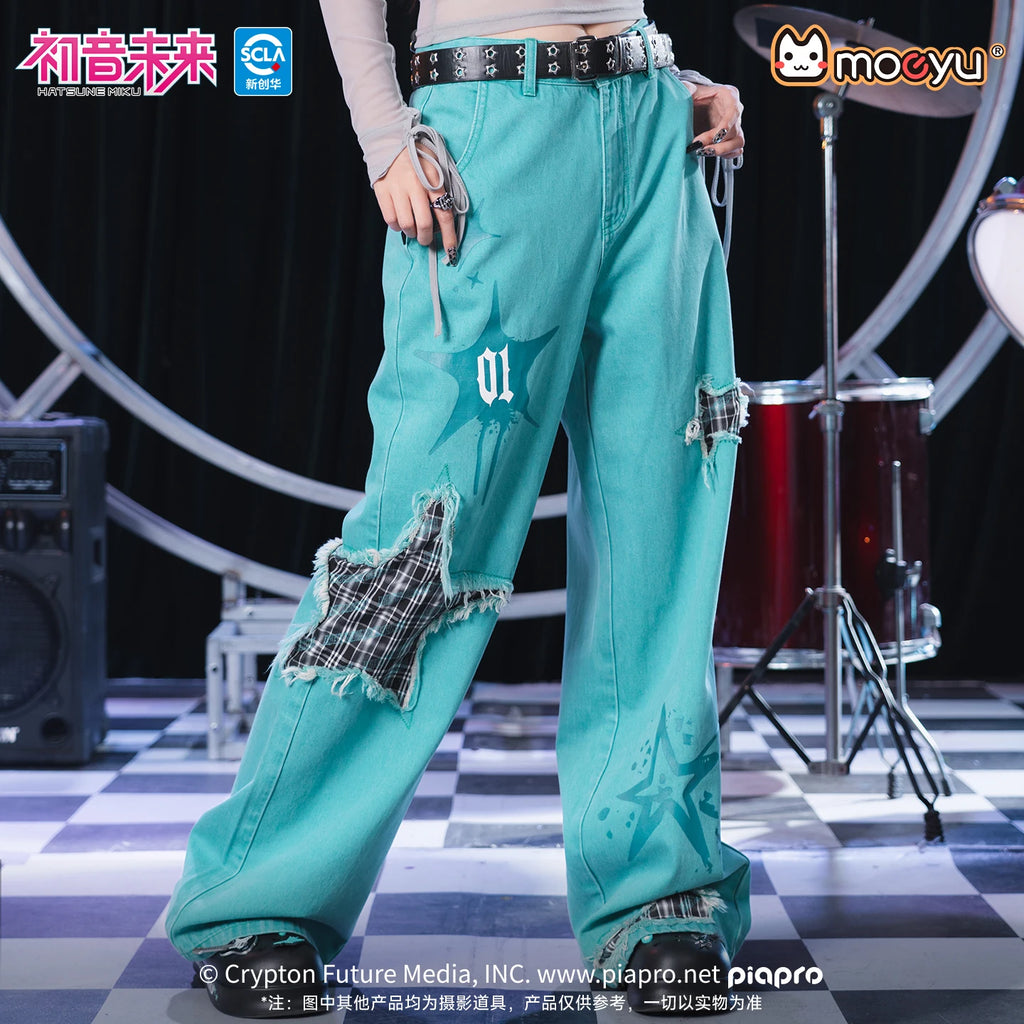 Moeyu Hatsune Miku Women Denim Trousers Jeans Pants Vocaloid Cosplay Casual Costume Woman Clothing Girl Punk Pant Streetwear