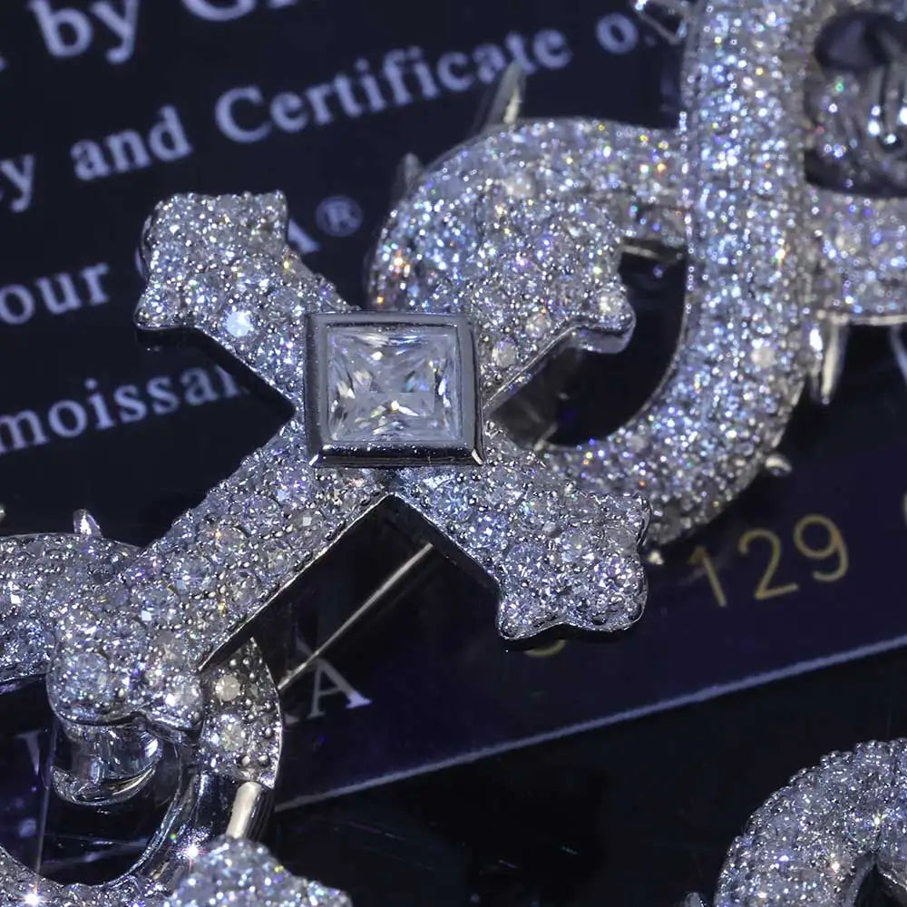 Wholesale Fine Jewelry Cross Moissanite Necklace 925 Sterling Silver Vvs Diamond Iced Out Moissanite Chain Men
