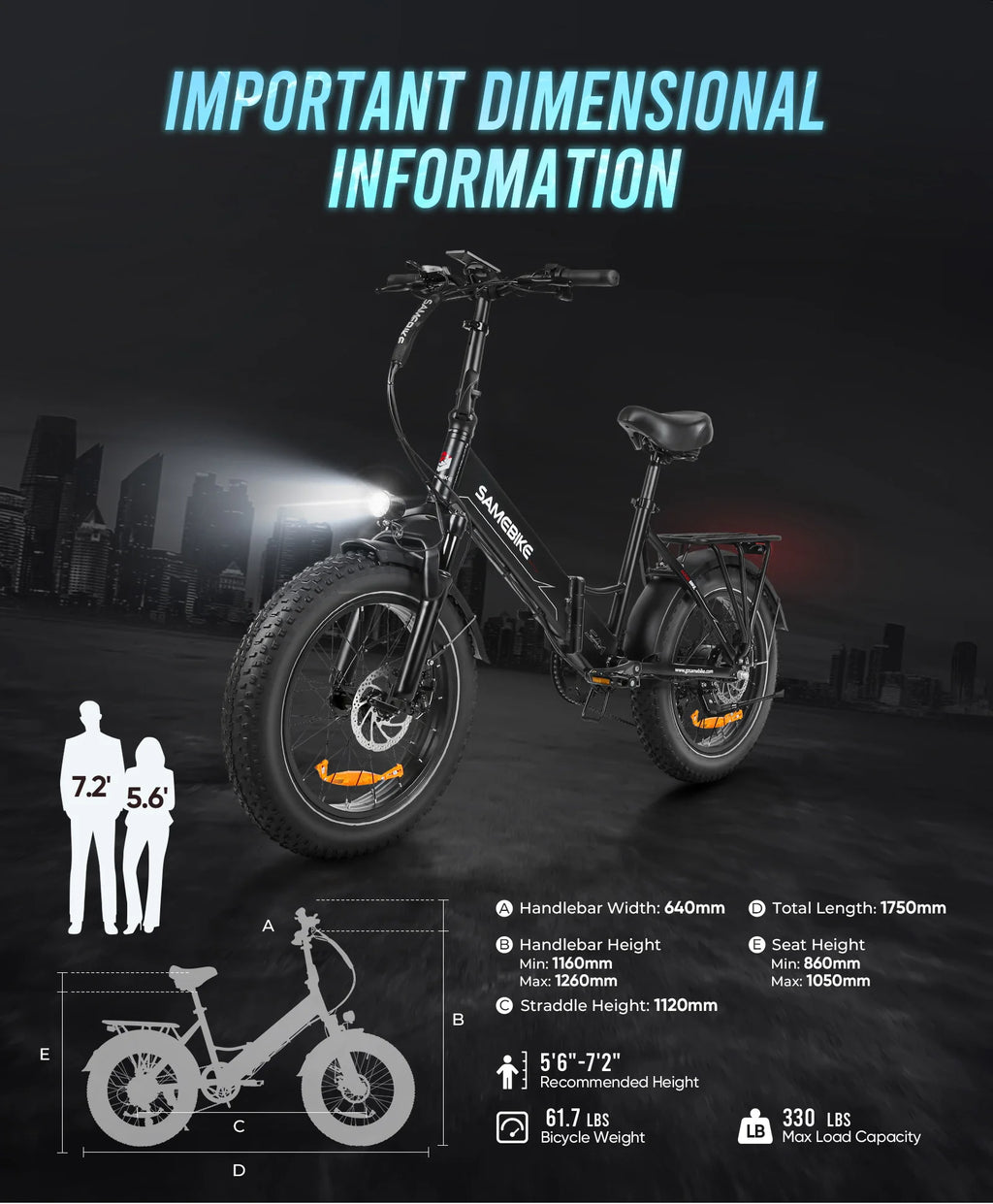 SAMEBIKE LOTDM200-II NFC Smart Key Electric Bicycle 750W 48V13AH Folding Electric Bike 20*4.0 Inch Fat Tire Mountain E-Bike