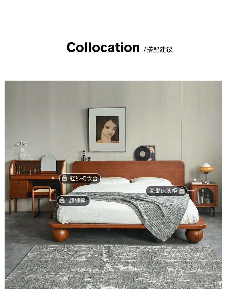 European Headboard Bed Frame Double Wood Elegant Nightstands Twin Bed Frame Queen Size Full Cama Moderno Lujo Home Furniture