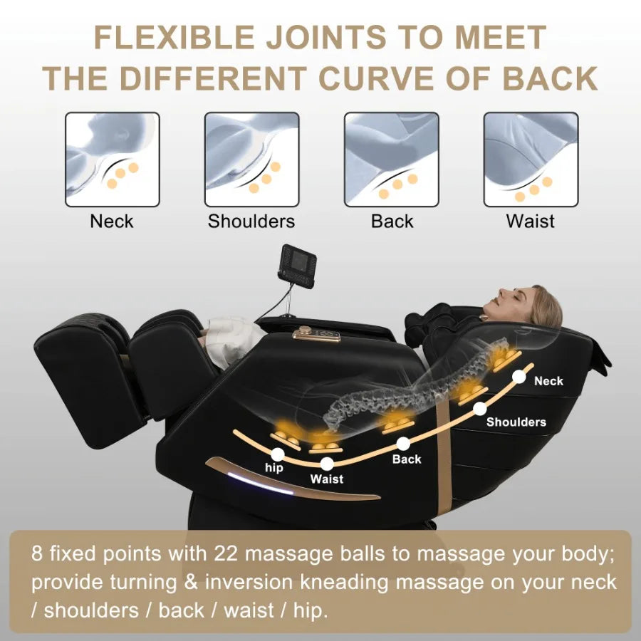 Full Body Massage Chair With Zero Gravity Recliner with two control panel: Smart large screen and Rotary switch spot kneading a
