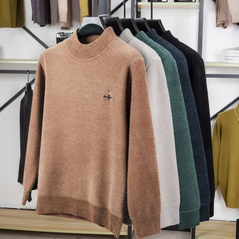 Light luxury brand round neck sweater knitted plush thicken warm pullover cartoon character embroidery fashion golf men's wear