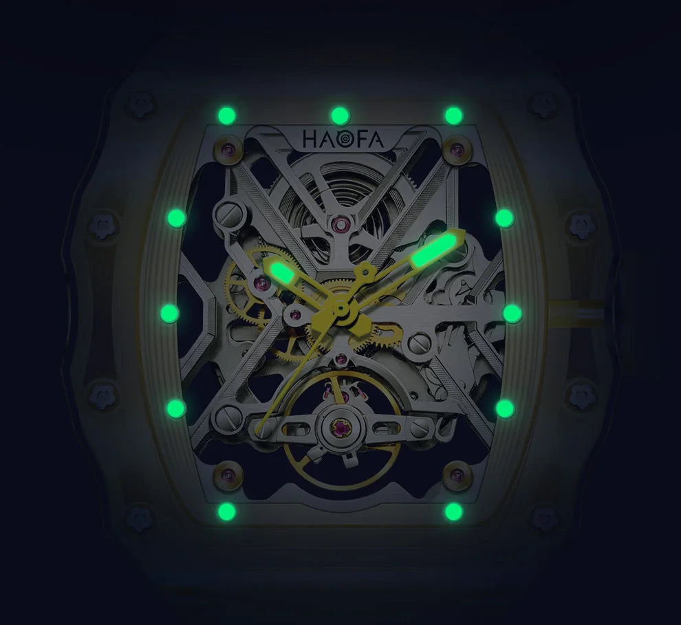 Haofa Crystal Case Automatic Man Watch 72H Power Model Skeleton Dial Self Wind Mechanical Movement Wristwatch Luxury 2203