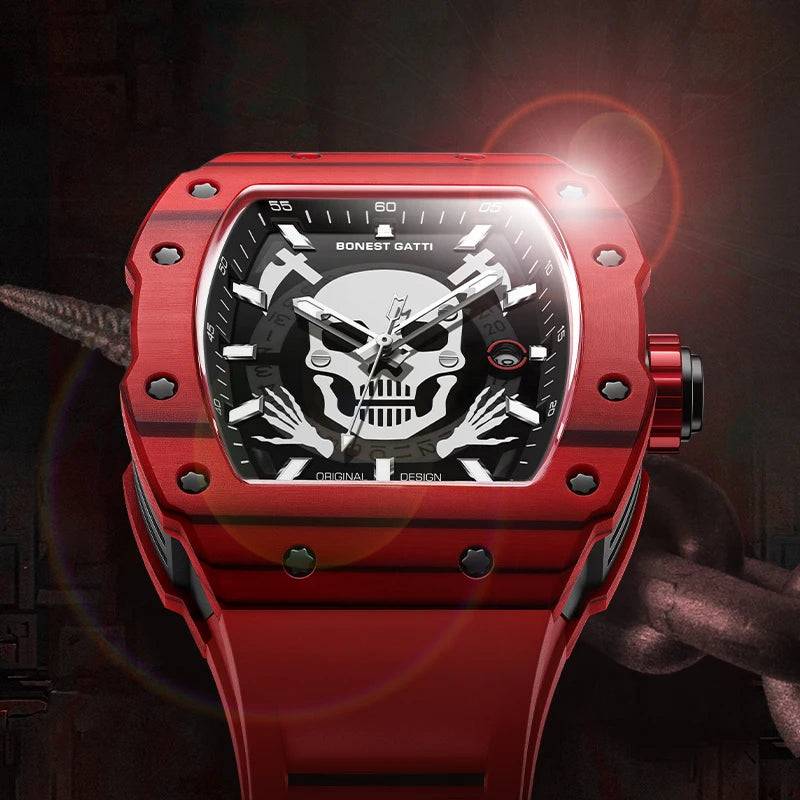 BONEST GATTI Watch for Men Man Automatic Watch Barrel Skeleton Carbon Fiber Men Skeleton Fashion Sports Style Man Watches