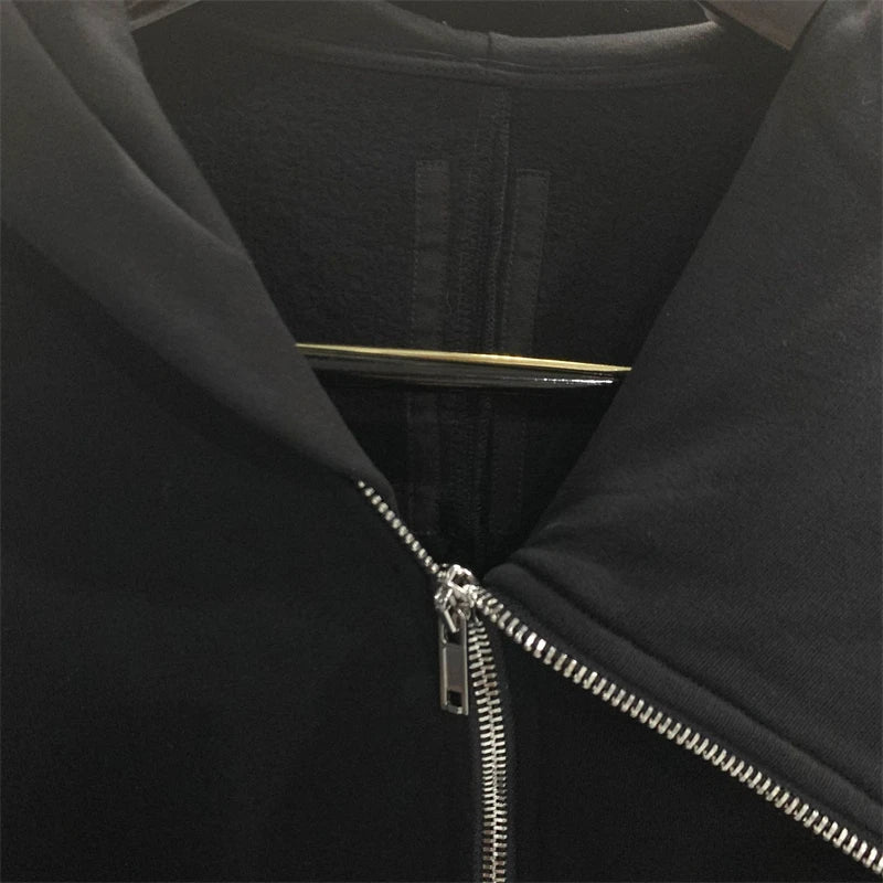 Autumn Zipper Design Black Hoodies Men's Women's Sportswear Jacket American Rock Hip Hop Street Wear Elastic Knitted Coats