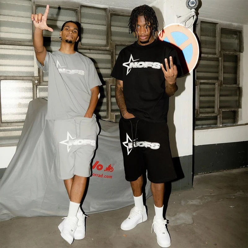 Men New Fashion Letter Graphics T-shirt Hip-hop Punk Summer Short Sleeve American Street Tops Shorts Set Y2K 2024 Men's Clothing