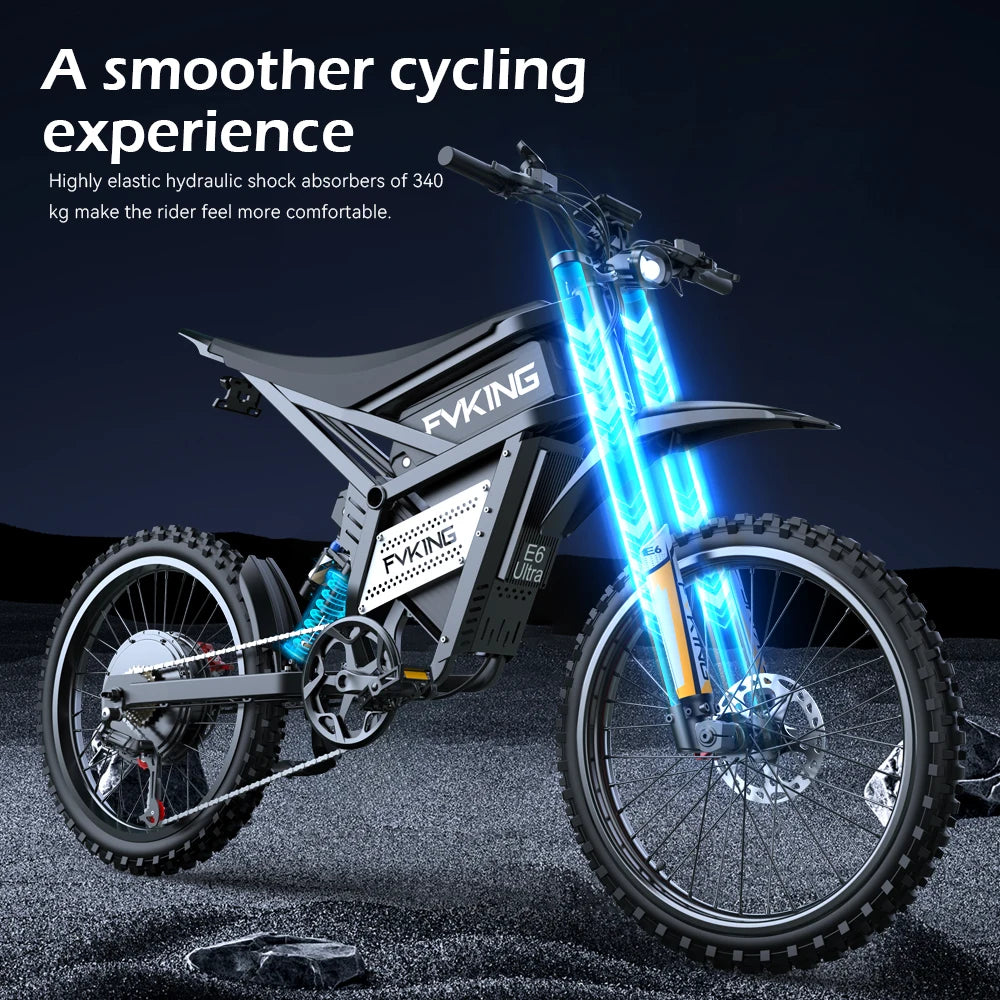 FVKING E6-UItra 25 Inch Off-Road Electric Bicycle 60V 30AH 3000W Motor Peak Power 6000W Top Speed 80KM/H Adult E-Bike