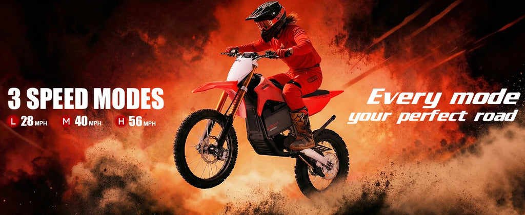 KOOZ HP131E-L 72V 8000W Pro Electric Dirt Bike for Adults,3 Speed Modes Electric Motorcycle Up to 56 MPH with 19"/16" Tires.