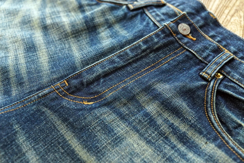 Sauce zhan Bamboo shaped yarn Mens Jeans Selvedge Denim Jeans Distressed Wash jeans for men Straight Fit 14 Oz