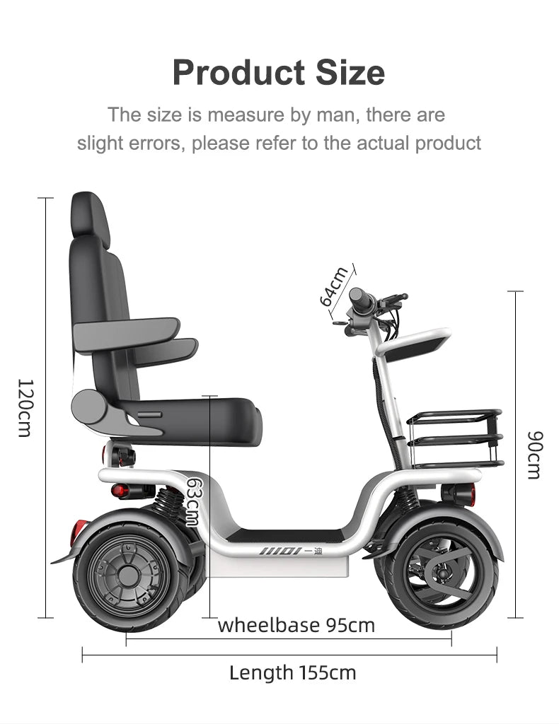 Travel Sunshade 4 Wheels 48V 1000W Wide Seat Reverse Gear Mobility Disabled Handicapped Elderly Electric Scooter For Seniors