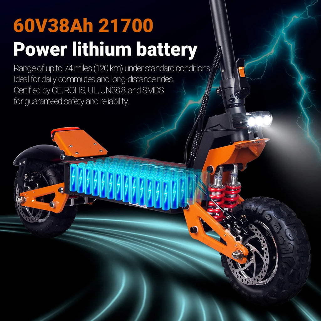 11-Inch Off-Road Tires Foldable Dual Suspension 6000W 60V Motor 38AH High Speed 85km/H IP55 Waterproof Electric Scooter for