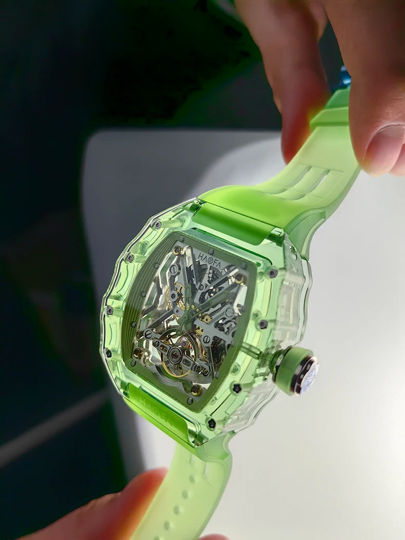 Haofa Crystal Case Automatic Man Watch 72H Power Model Skeleton Dial Self Wind Mechanical Movement Wristwatch Luxury 2203