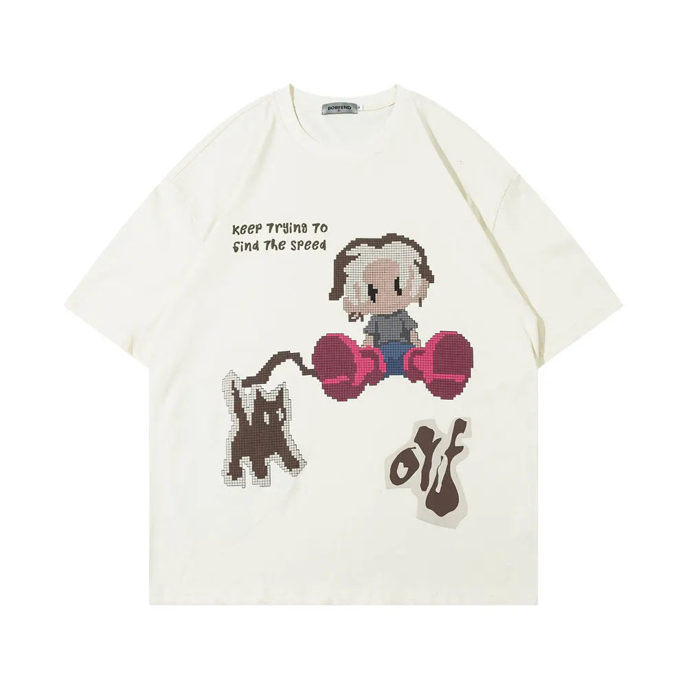 Summer Funny Cartoon Anime T Shirt Men Half-sleeved Pure Cotton Round Neck Tops Tees Hip Hop Streetwear Oversized T Shirt Women